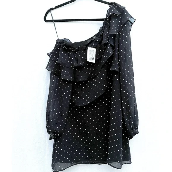 (New with Tags) Intermix Juliette One Shoulder Ruffle Front Mini Dress, Medium - Picture 6 of 12